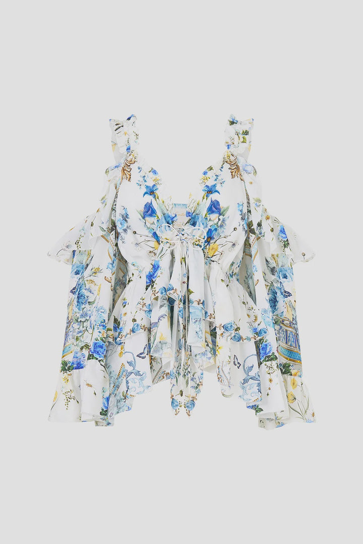COLD SHOULDER RUFFLE TOP - DANDELION SKIES