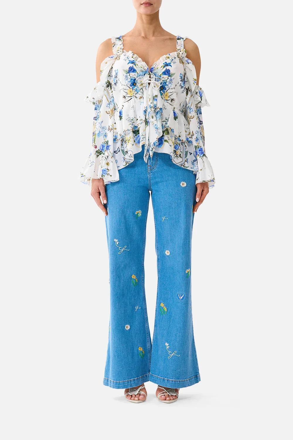COLD SHOULDER RUFFLE TOP - DANDELION SKIES