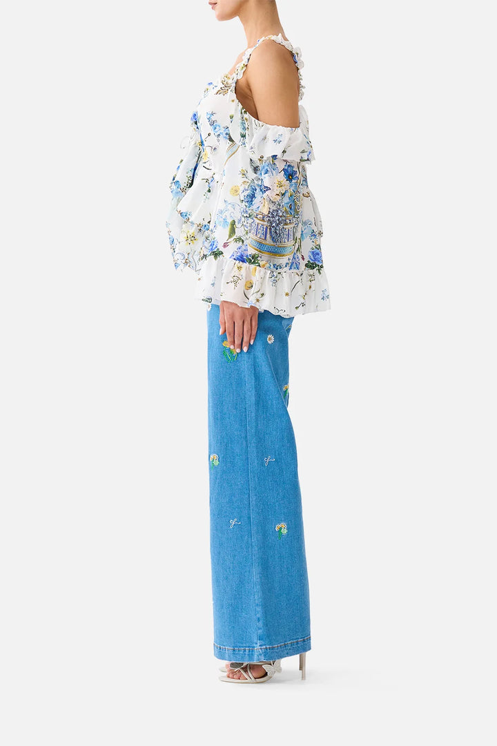 COLD SHOULDER RUFFLE TOP - DANDELION SKIES