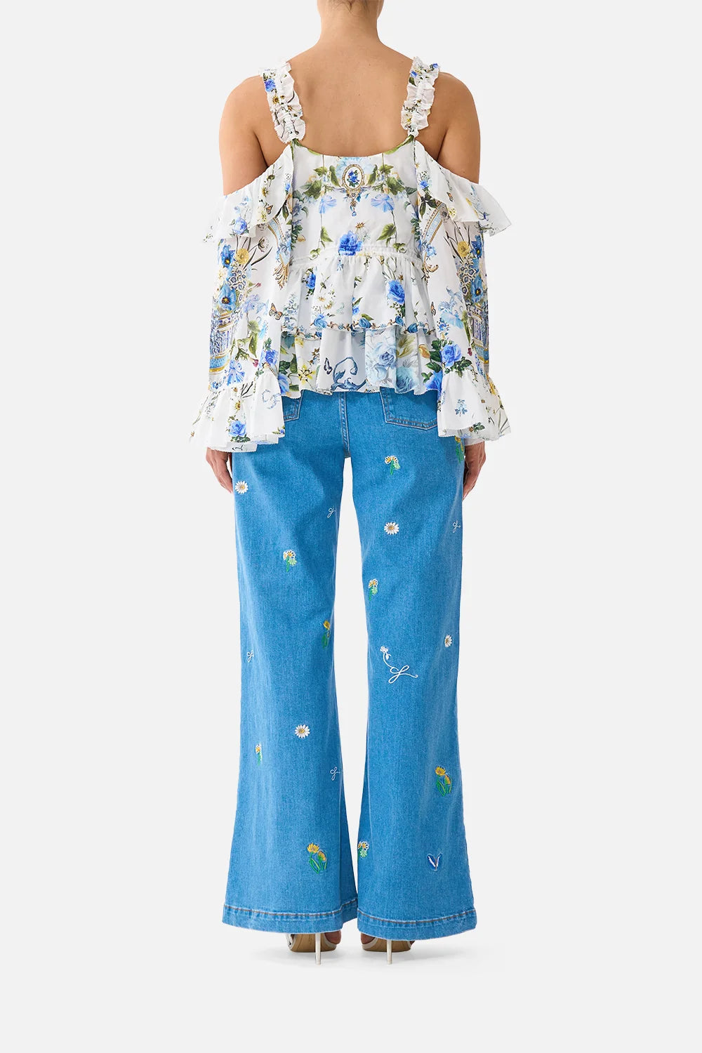 COLD SHOULDER RUFFLE TOP - DANDELION SKIES