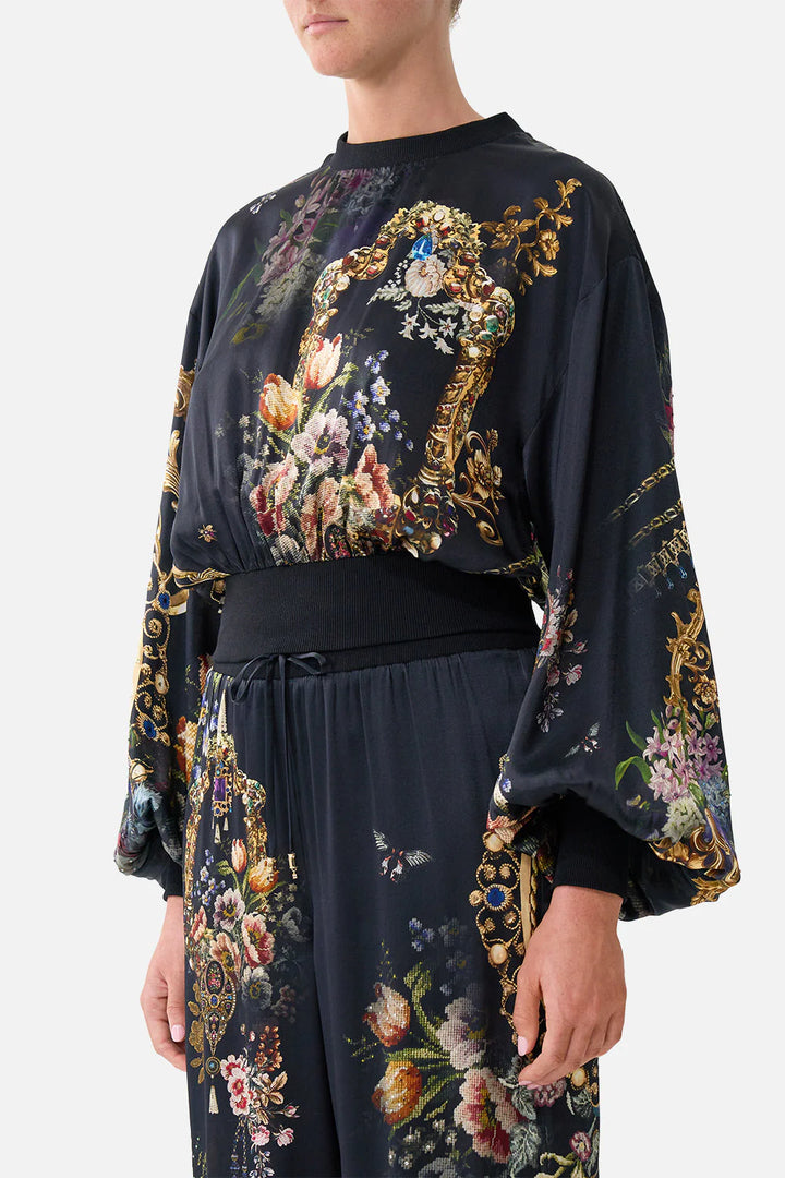 relaxed cropped crew neck jumper - night garden