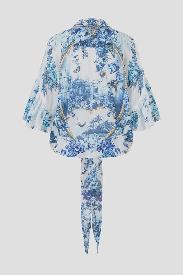 Tie Front Shirt With Sleeve Frill - The Porcelain Parlour