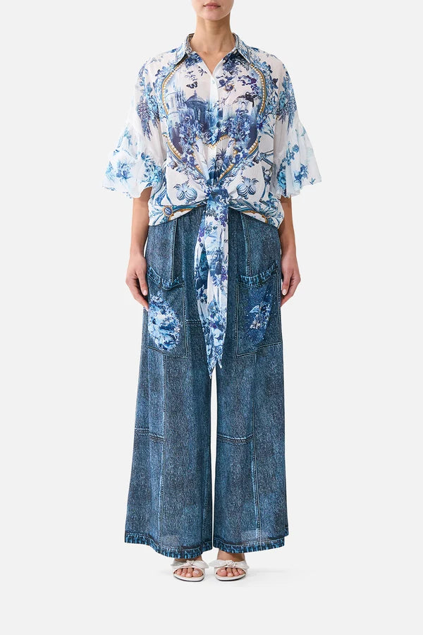 Tie Front Shirt With Sleeve Frill - The Porcelain Parlour