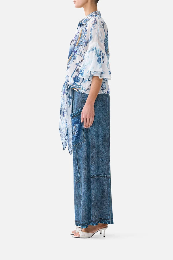 Tie Front Shirt With Sleeve Frill - The Porcelain Parlour