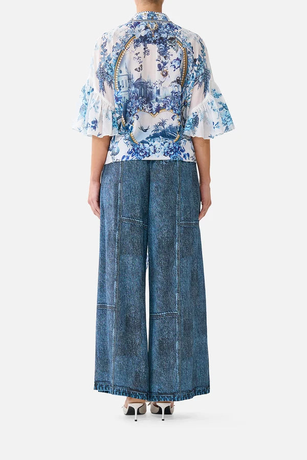 Tie Front Shirt With Sleeve Frill - The Porcelain Parlour