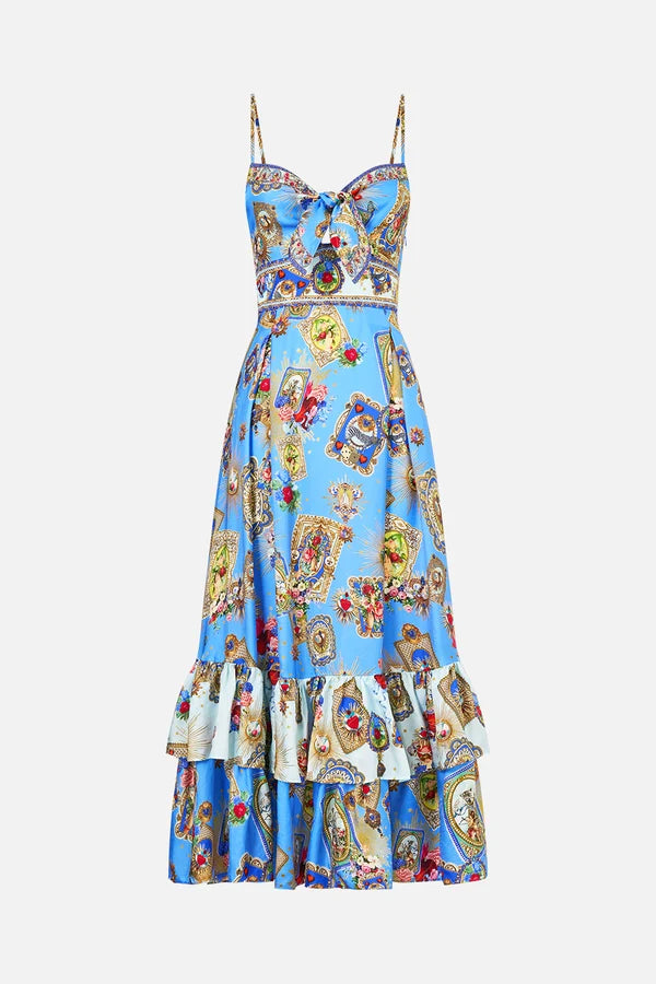 Ruffle Hem Tie Front Midi Dress -  Verses In Vintage