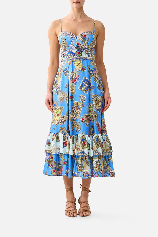 Ruffle Hem Tie Front Midi Dress -  Verses In Vintage