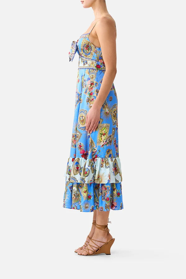 Ruffle Hem Tie Front Midi Dress -  Verses In Vintage