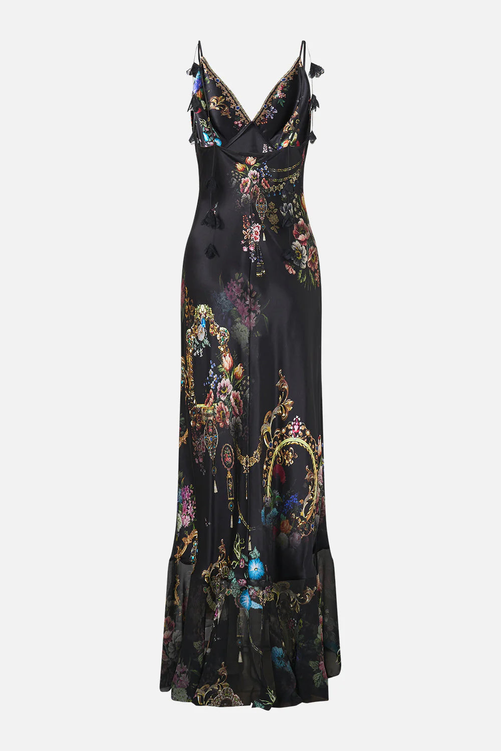 V NECK SLIP DRESS WITH FLOUNCE HEM - NIGHT GARDEN