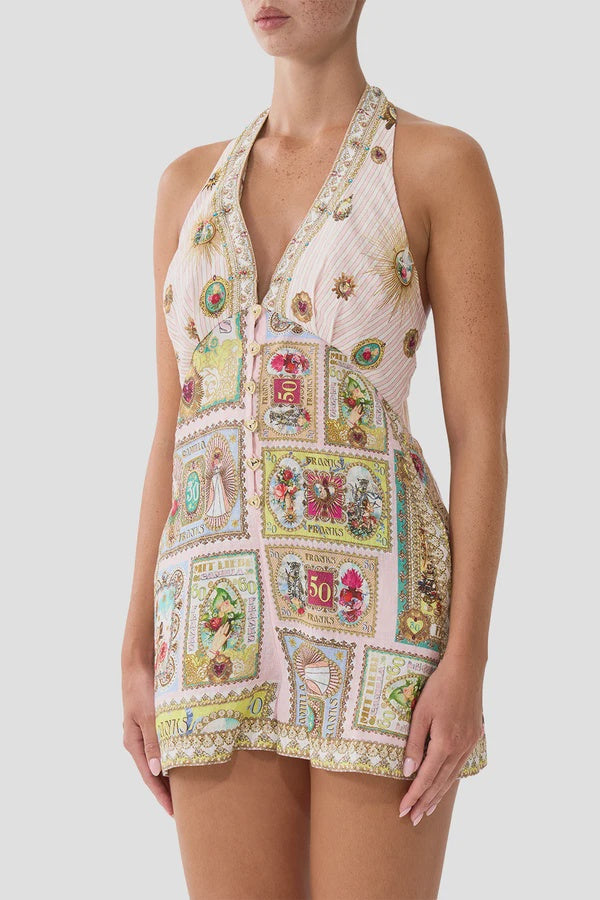 Button Front Halter Playsuit -Painted Prayers