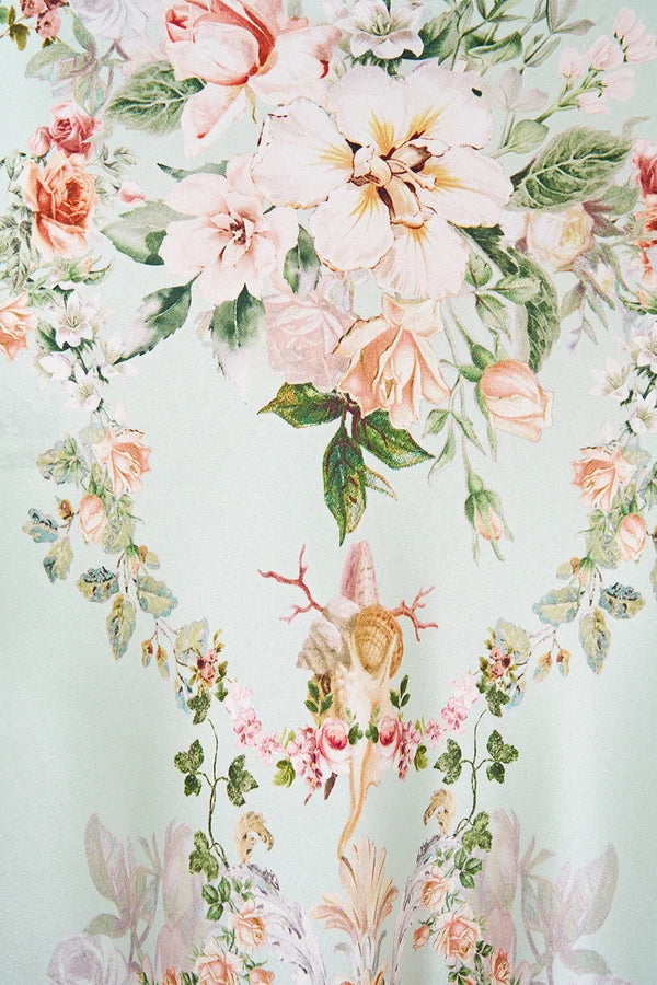 V NECK BIAS SLIP DRESS WITH BACK FRILL - WILDFLOWER WUNDERLAND