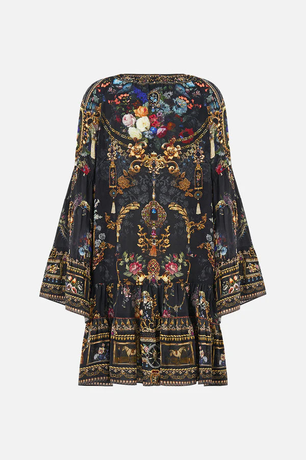 A-LINE GATHERED PANEL DRESS - night garden