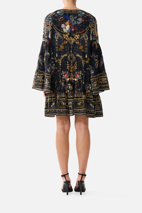 A-LINE GATHERED PANEL DRESS - night garden
