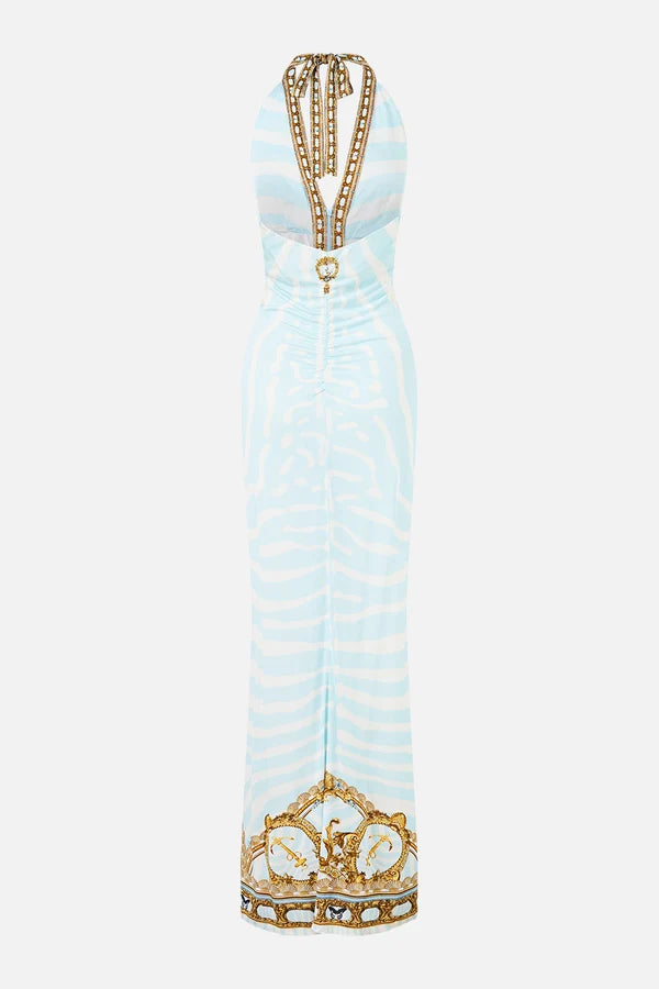 Ruched Front Halter Dress - Sprint Of Stripes Spirstri