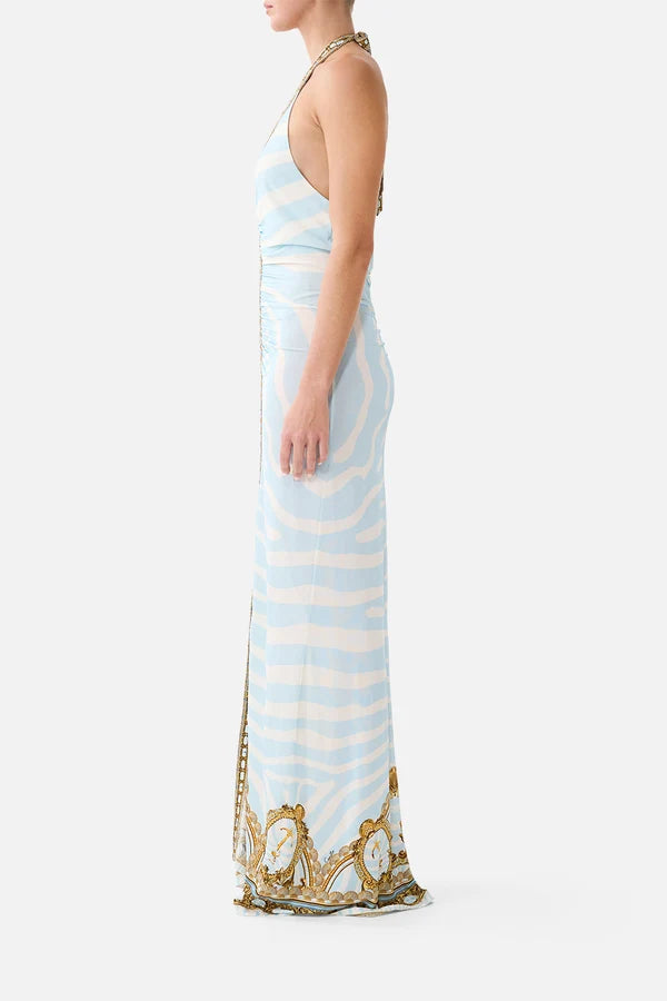 Ruched Front Halter Dress - Sprint Of Stripes Spirstri