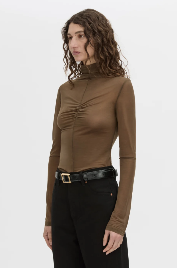 Novel Long Sleeve Stocking Top - Khaki Top