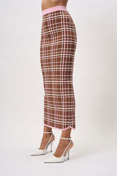 CAROLINA CHECK KNIT ANKLE SKIRT