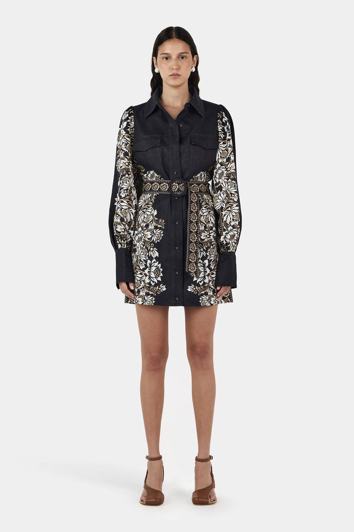 Constance Linen Mini Dress - Midnight Bells Beach