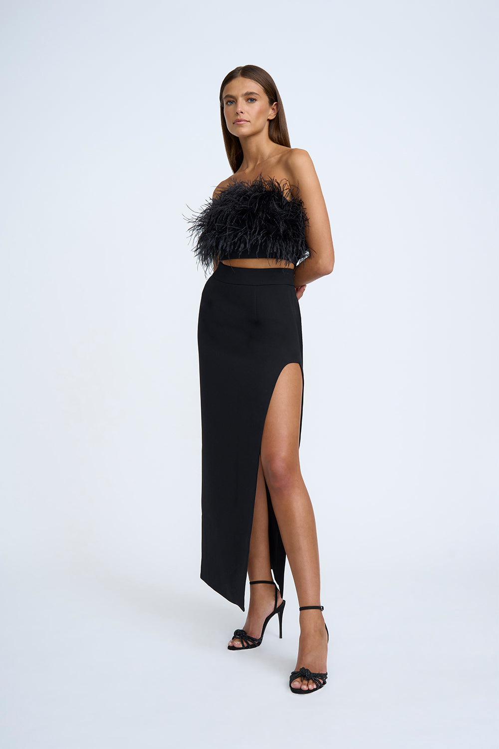 Curve Split Full Length Skirt - Black