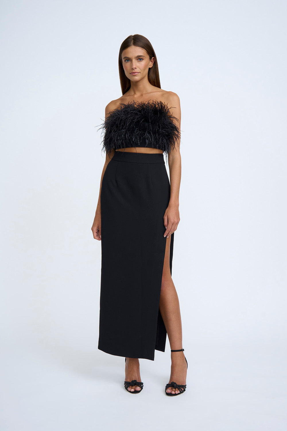 Curve Split Full Length Skirt - Black
