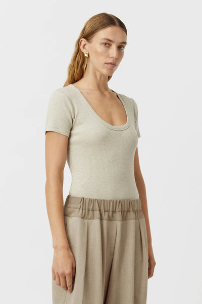 Nora Scoop Fitted Tee - Taupe Marle