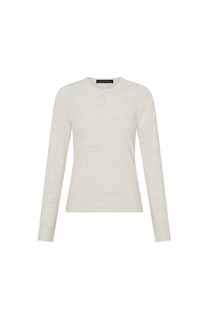 Nara Long Sleeve Monogram Top - Ivory Marle