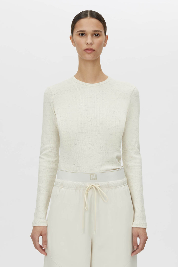 Nara Long Sleeve Monogram Top - Ivory Marle