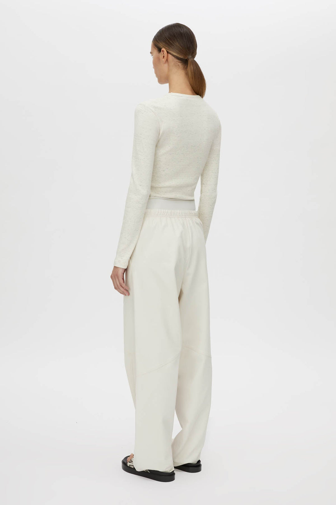 Nara Long Sleeve Monogram Top - Ivory Marle