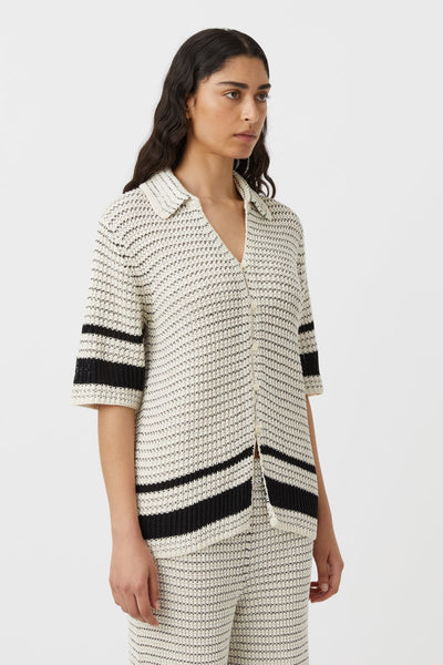 Reef knit boyfriend shirt - Cream/ Black