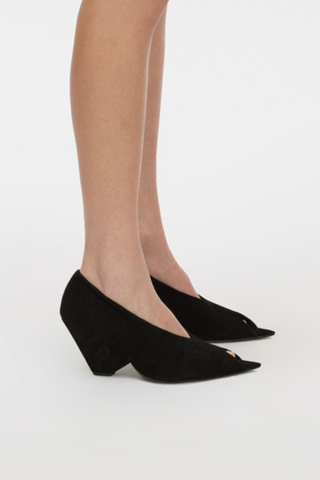 RHYS SUEDE PEEP TOE PUMP - BLACK