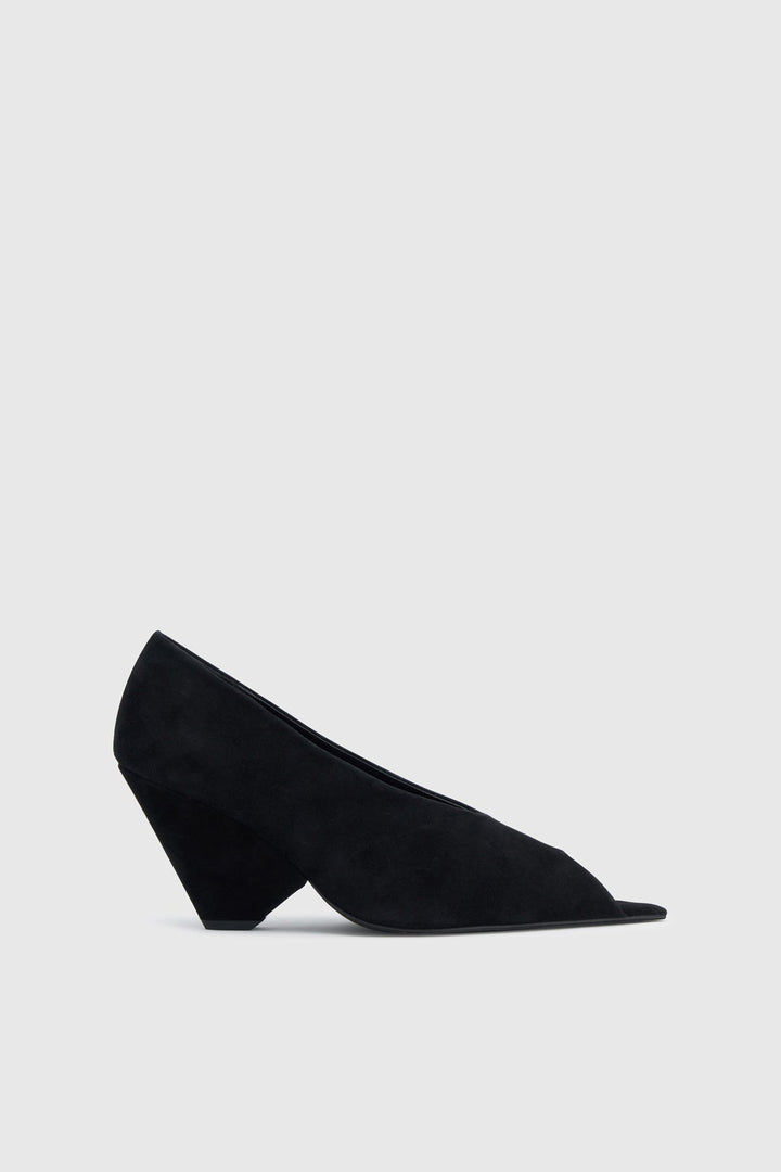 RHYS SUEDE PEEP TOE PUMP - BLACK