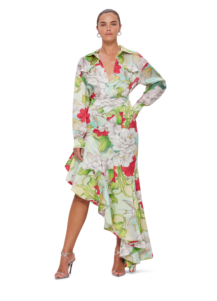 Savannah Silk Blouse - Swallow Print in Tranquility