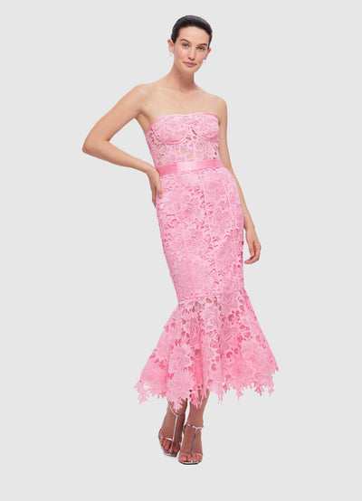Clover Lace Bustier Ruffle Midi Dress