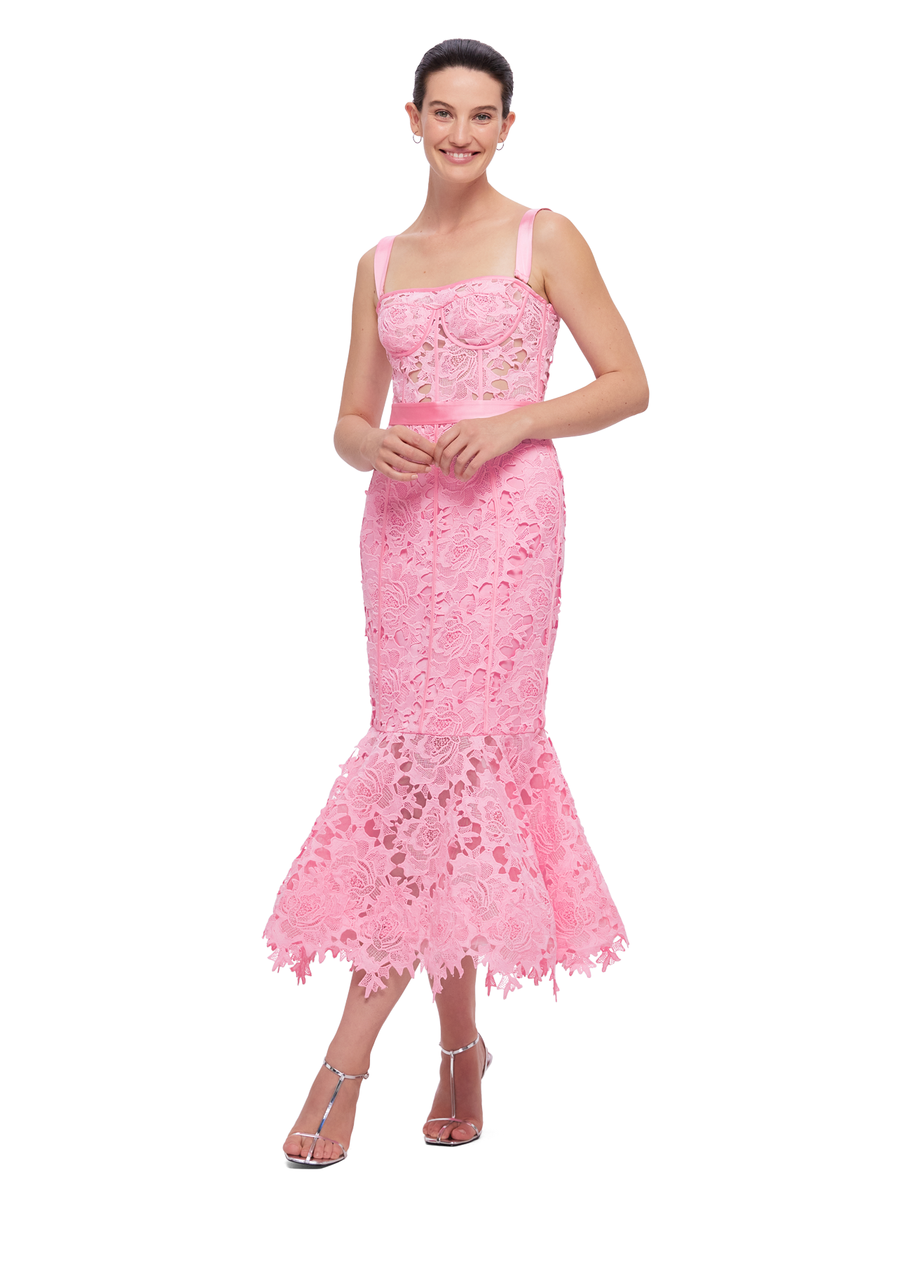Clover Lace Bustier Ruffle Midi Dress