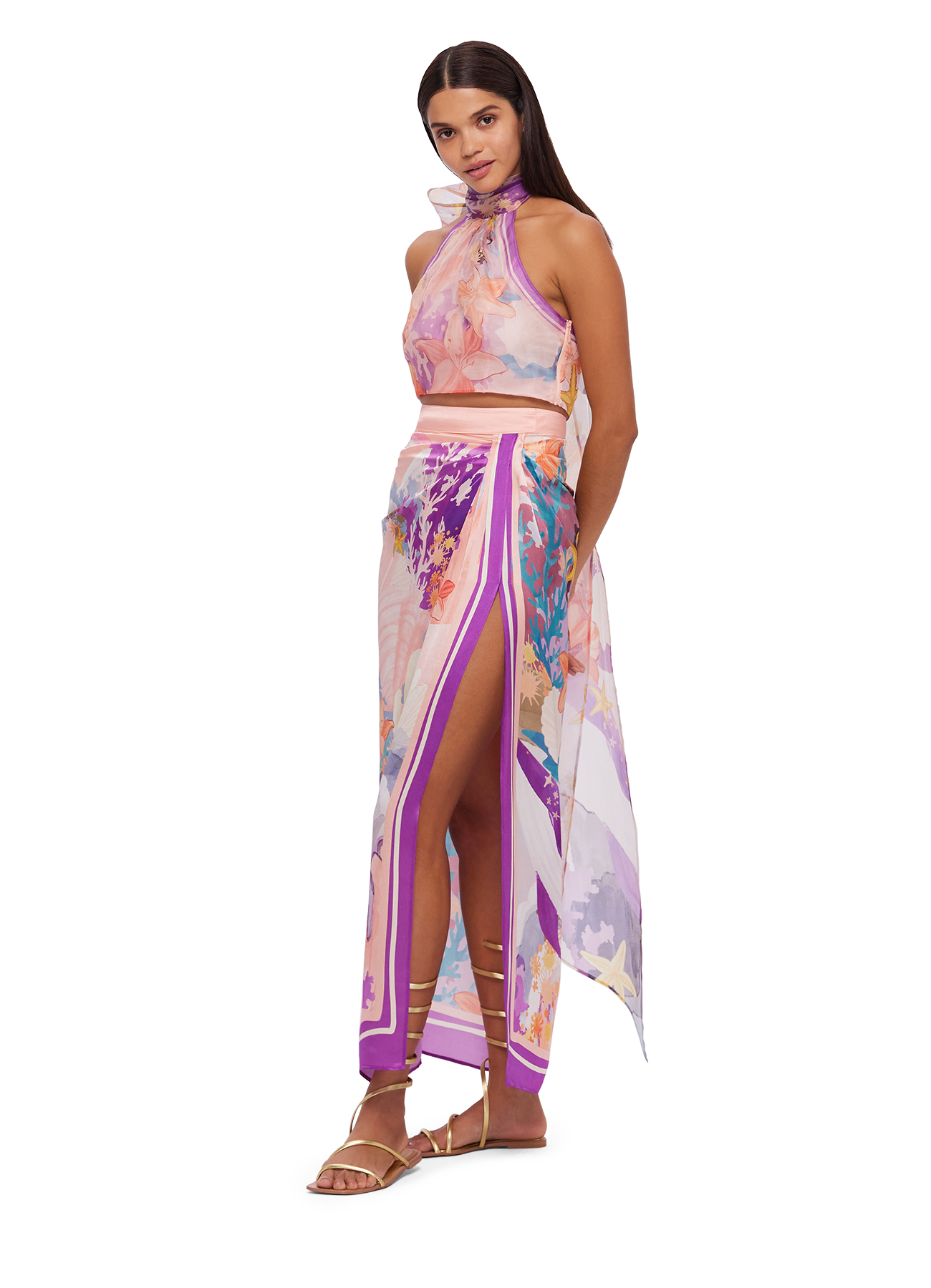 Estella Wrap Midi Skirt - Neptune Print in Coral