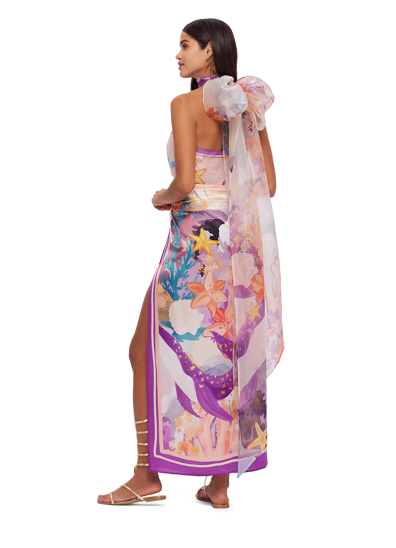 Estella Wrap Midi Skirt - Neptune Print in Coral