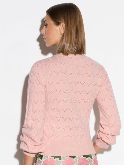 Eyelet Long Sleeve Metallic Sweater - Powder Pink