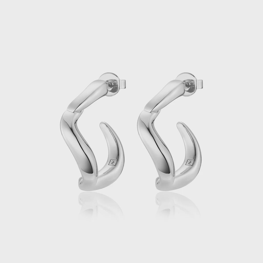 Wave Hoop Earring - Small: Sterling Silver