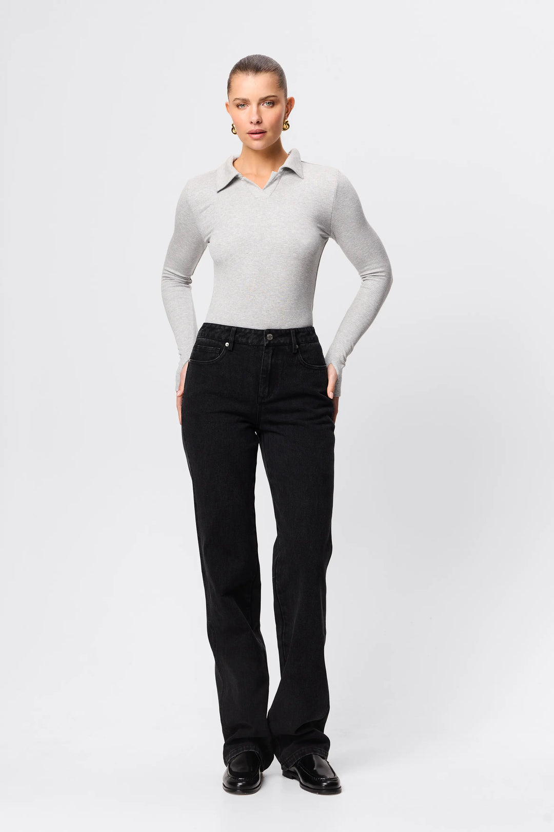 Florence Polo Top - Grey Marle