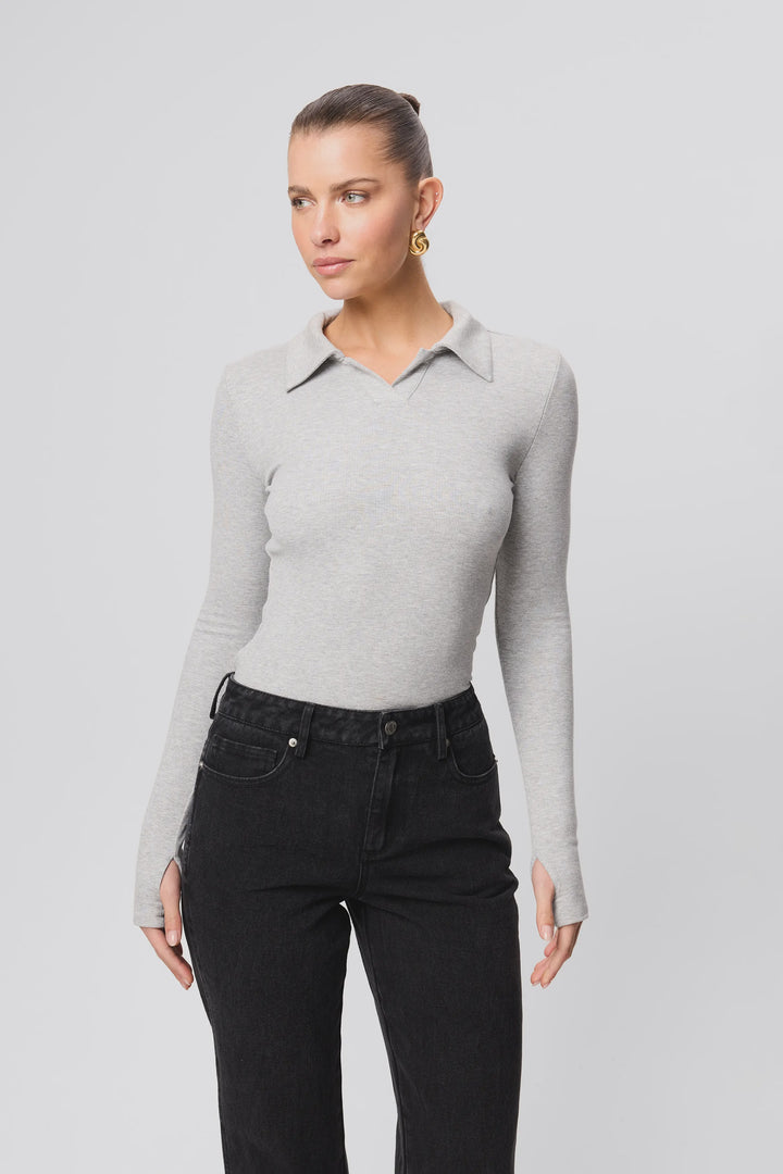 Florence Polo Top - Grey Marle