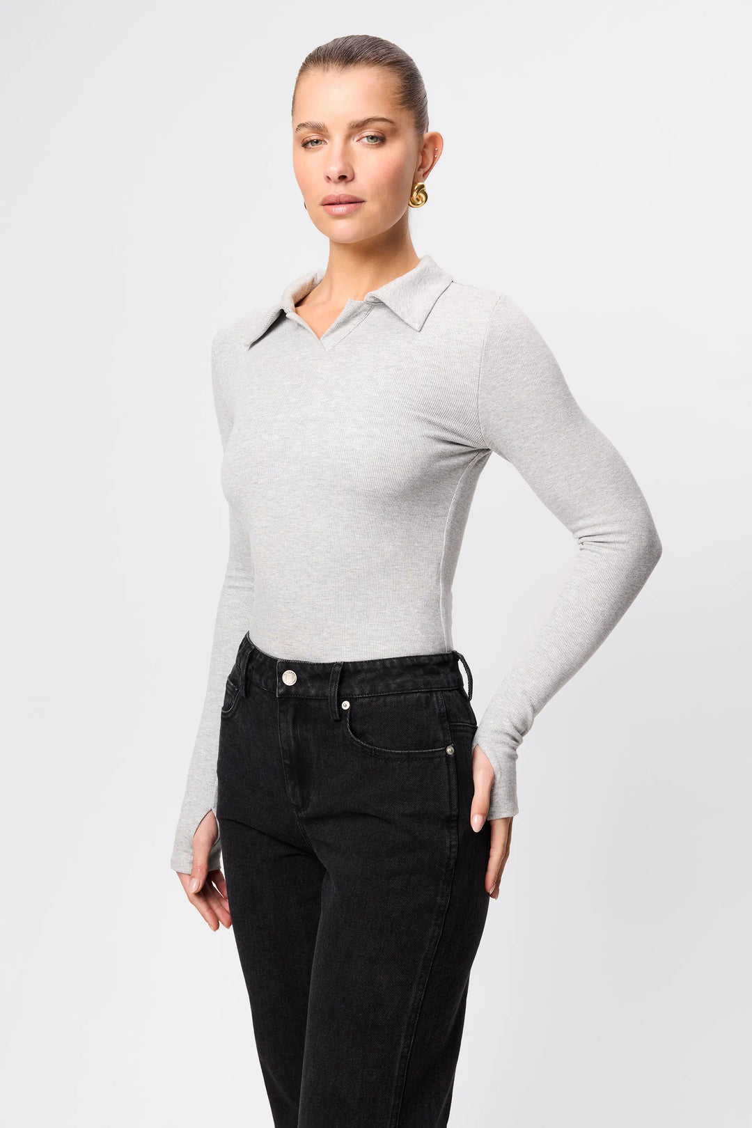 Florence Polo Top - Grey Marle