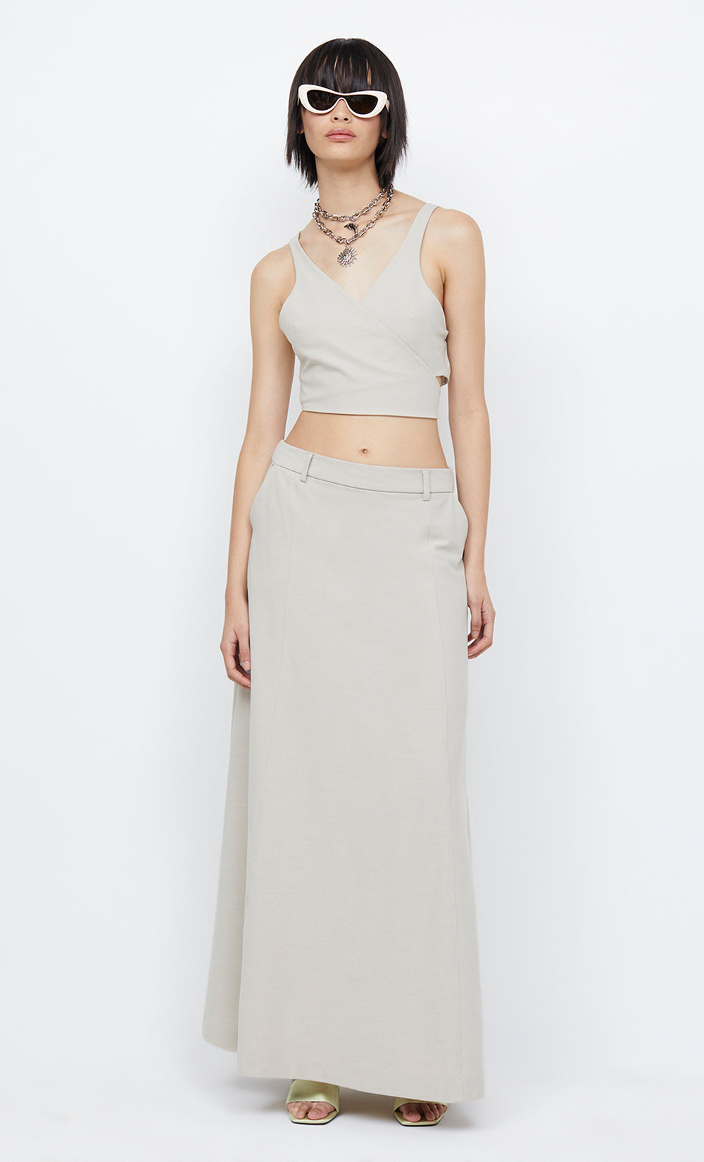 Hallie Wrap Crop Top - Cement