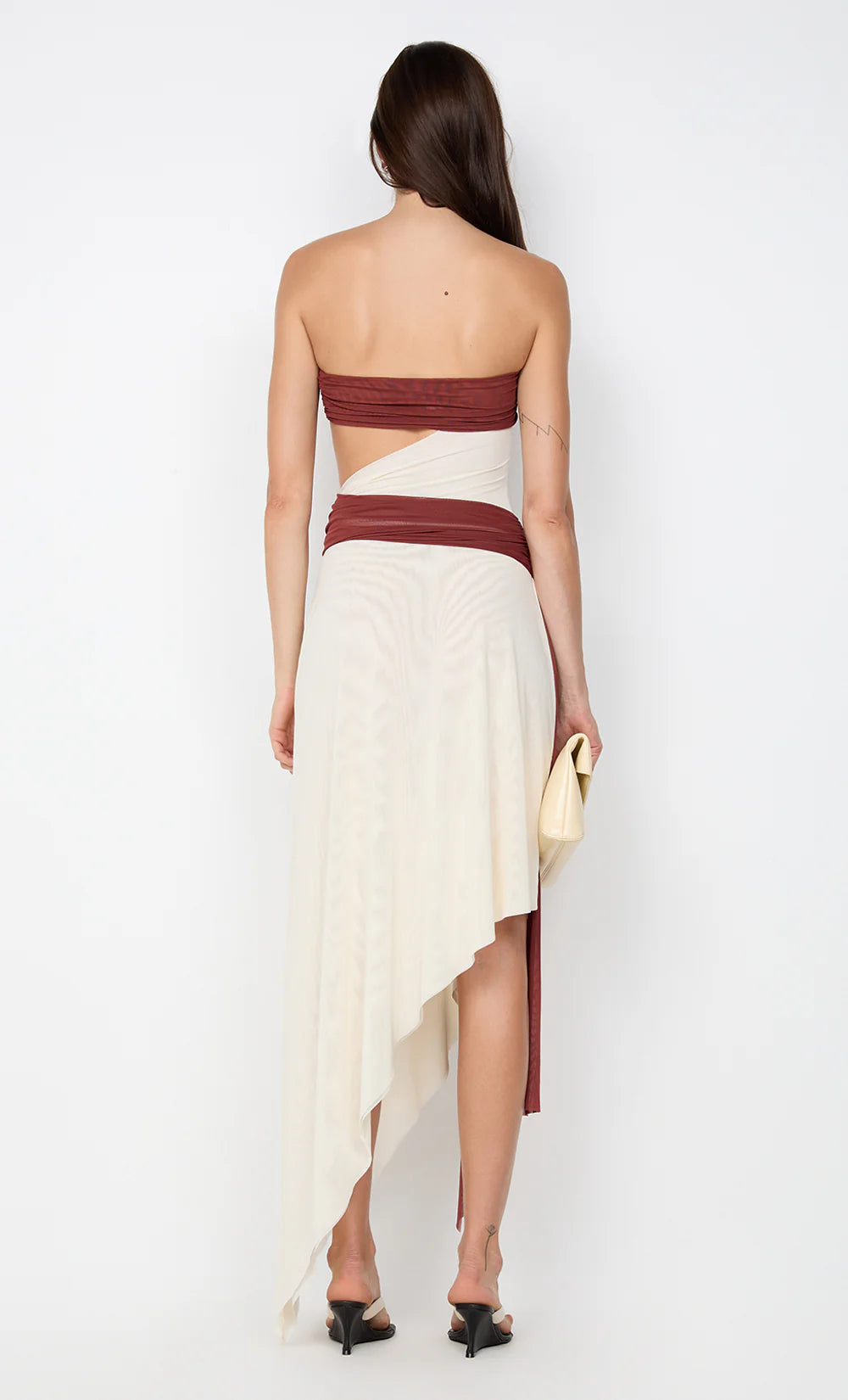 ayla strapless dress - rust/buttercream