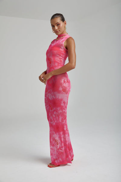 MESH MAXI DRESS - HIBISCUS