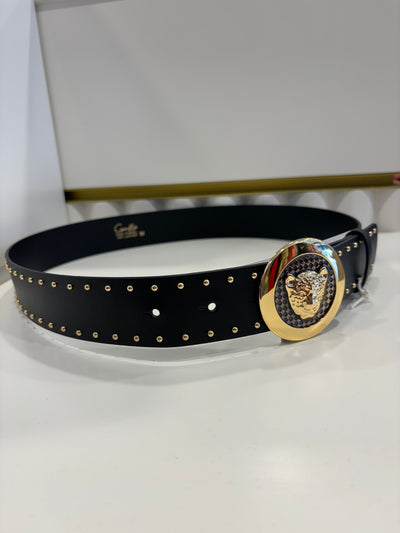 Leopard Button Belt - Solid Black