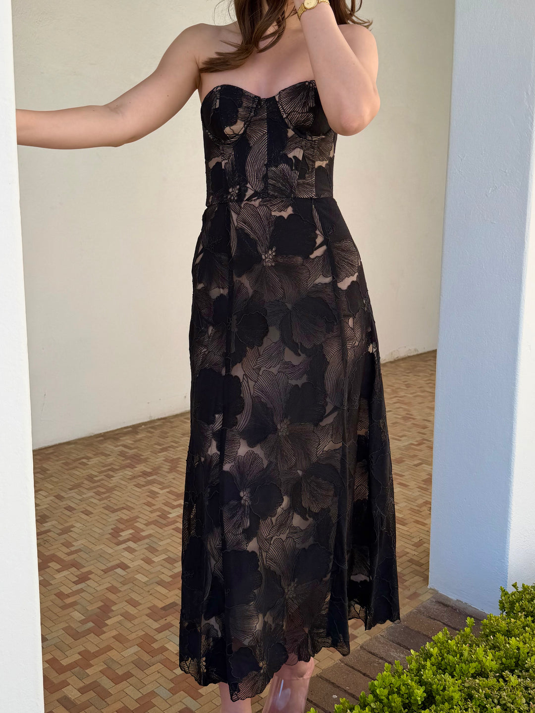 Sheer Force Strapless Dress - Black