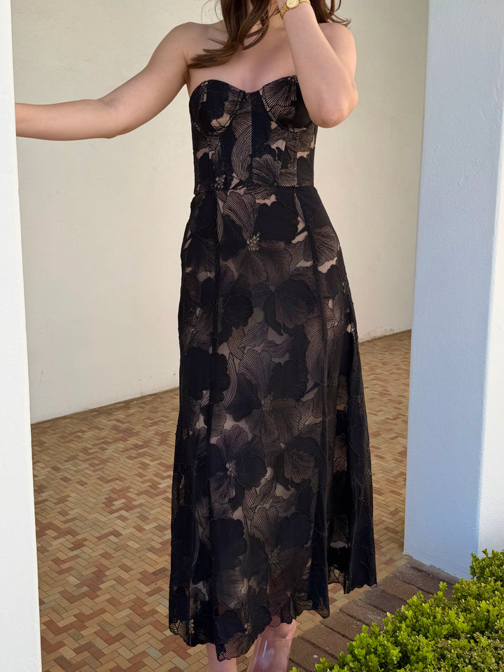 Sheer Force Strapless Dress - Black