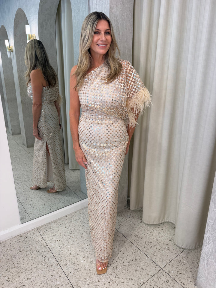 Checkerboard Sequin Gown - Nougat