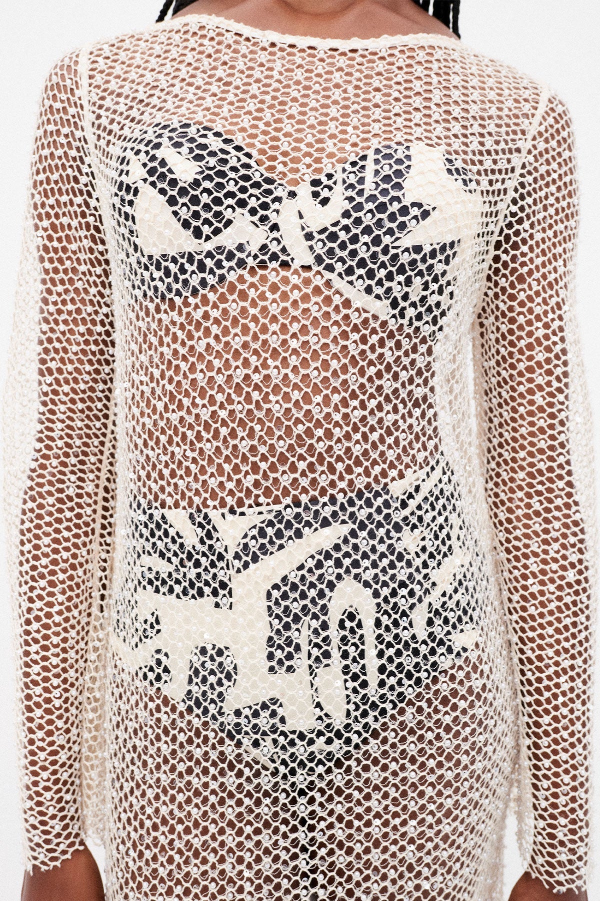 Long Sleeve Sheer Maxi Dress - Natural/ Ivory