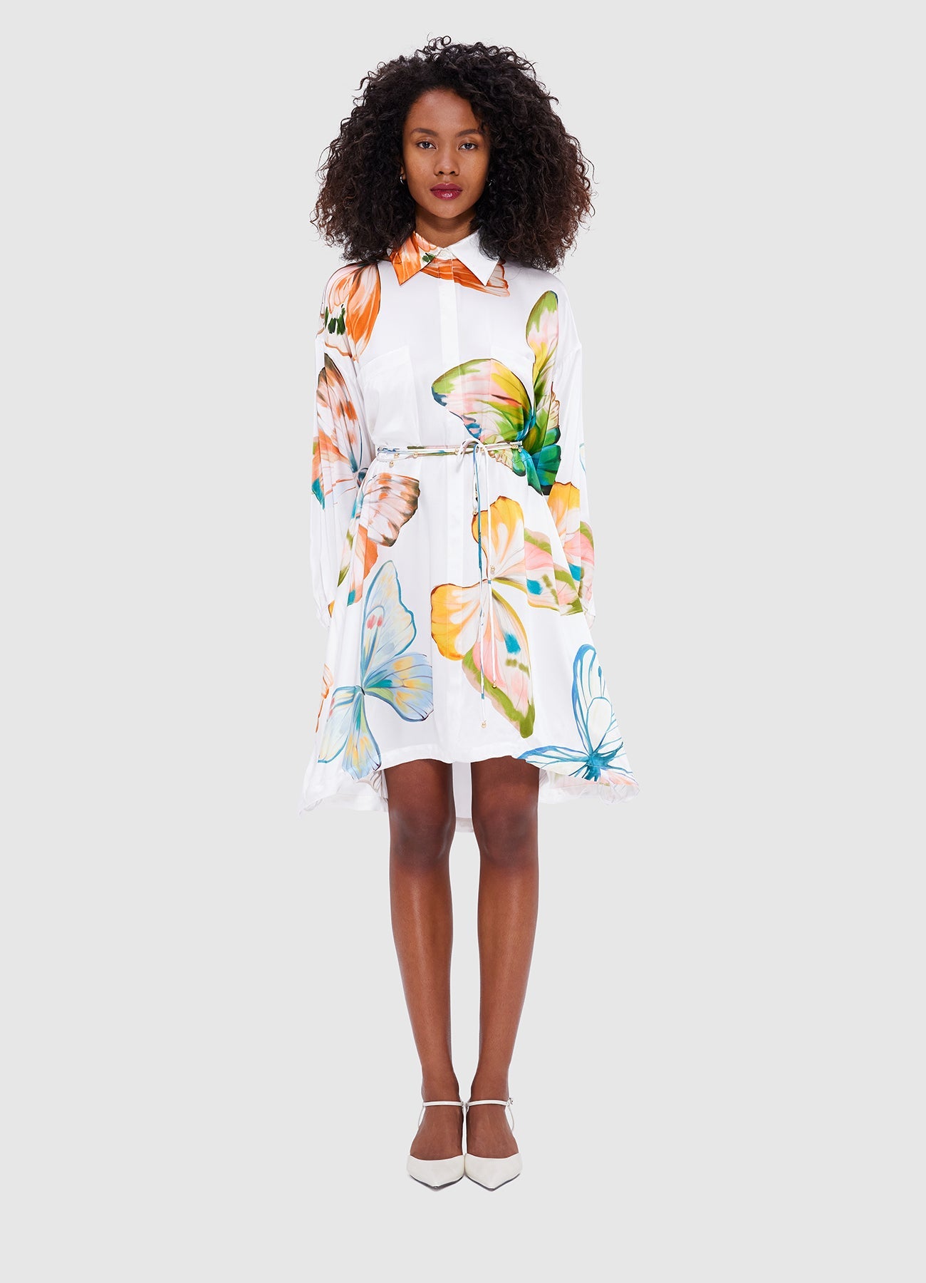 Elysia Shirt Mini Dress - Papillon Print in White